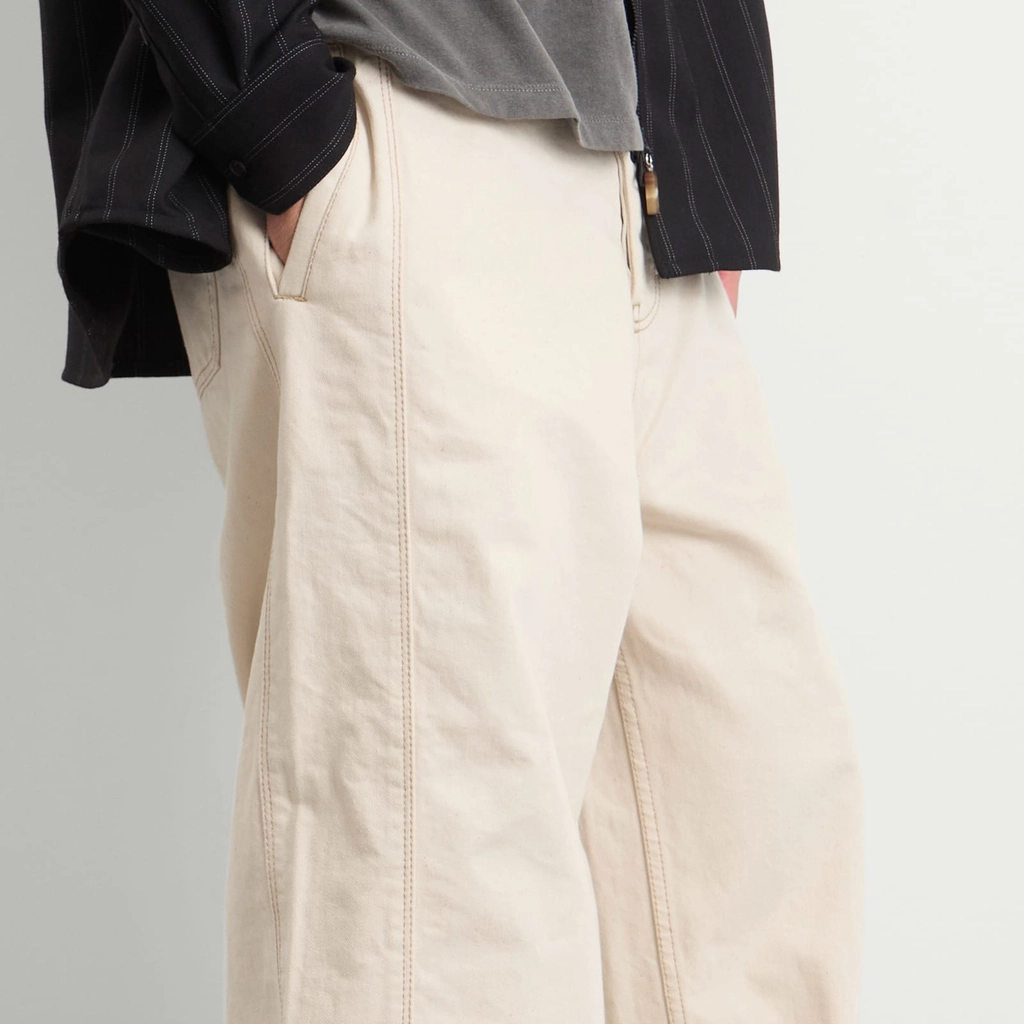 AMI Paris Men's Off-White Cotton Twill Wide Fit Trousers Ecru